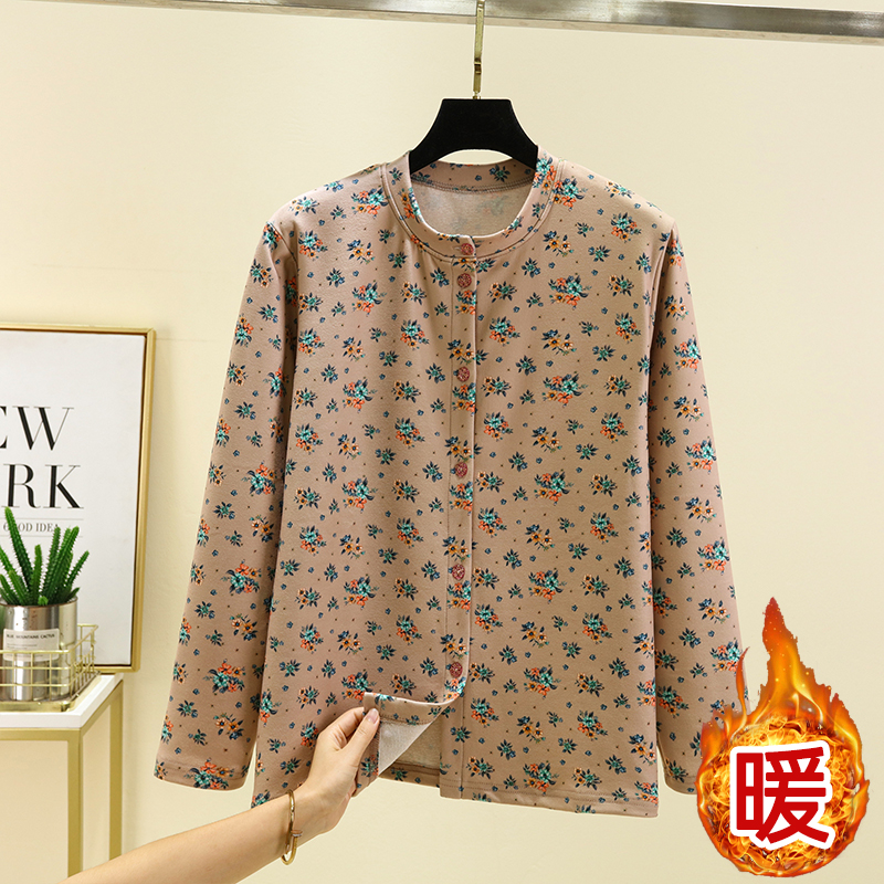 中老年德绒碎花开衫女冬