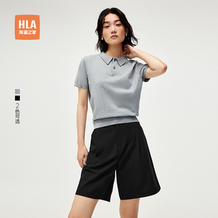 HLA 海澜之家气质polo领短袖 针织衫 25春夏新金属小标柔软上衣女装