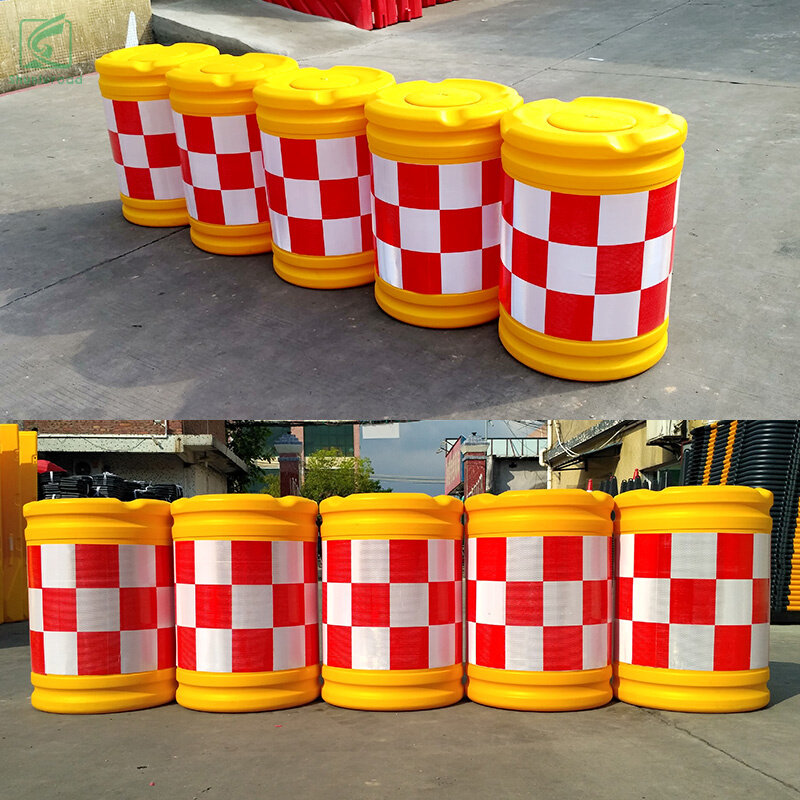 。顺路科技全新料圆柱形电线杆防撞桶滚塑水马交通分流反光防撞沙