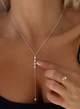 金色Y形锁骨链双层可调简约