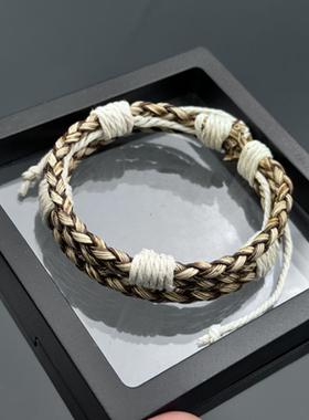 小众手链男士复古文艺手环简约日系手工编织皮革手绳男女