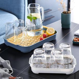 水杯子沥水盘家用客厅双层托盘长方形茶盘水果盘塑料创意沥水篮D3