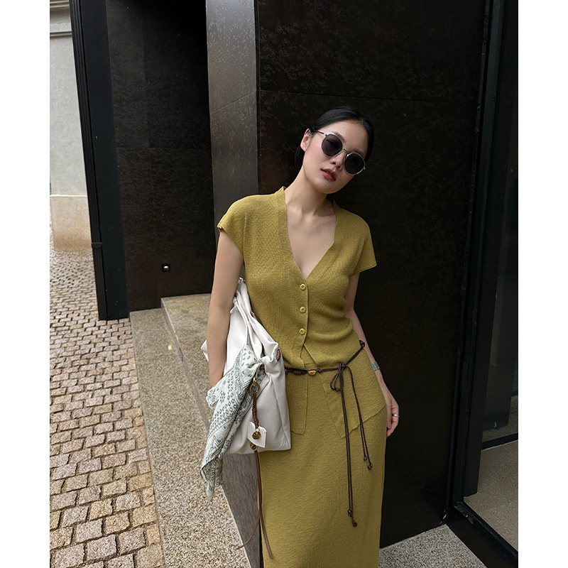 新款TENSO佃时 文艺气质V领针织衫开衫时髦休闲上衣修身显瘦百搭