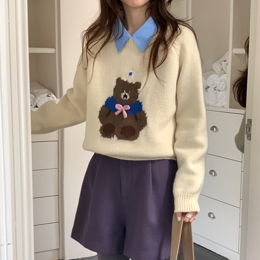2025新款可爱小熊保暖毛衣女秋冬2025新款韩系慵懒宽松百搭长袖