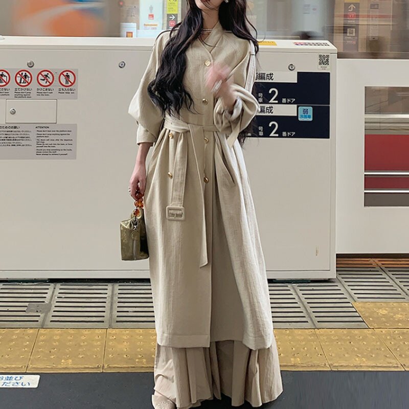 新款巨好看风衣女2025新款中长款外套高个子亚麻大衣早秋穿搭