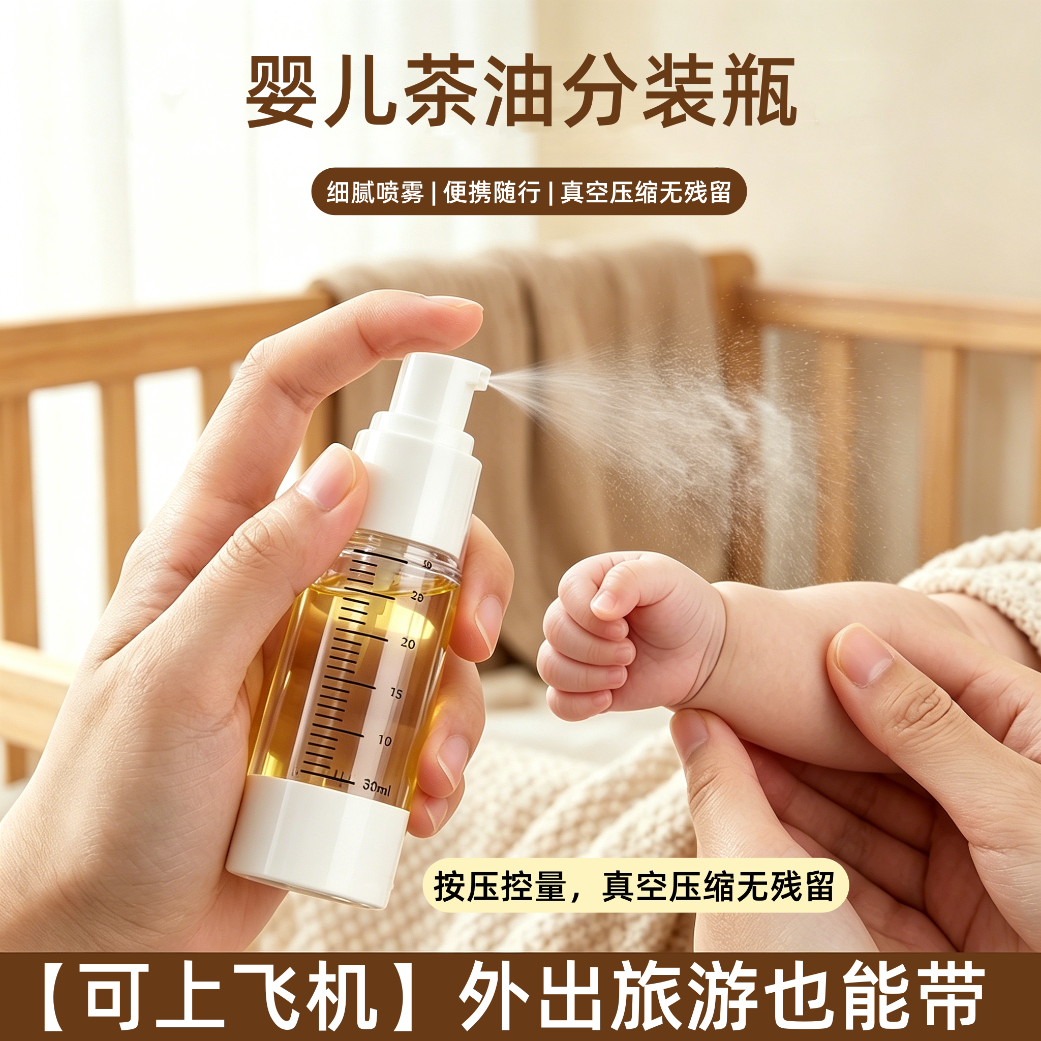 日本婴儿茶油分装瓶按压式抚触油乳液瓶真空精华身体油鱼油瓶旅行