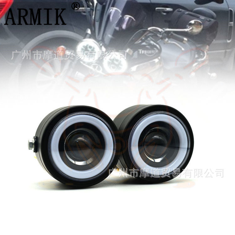 复古摩托车LED双灯哈雷太子CG125改装圆形大灯天使眼前照灯转向灯