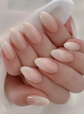 24Pcs French False Nails Almond Fake Nails with Glue Press o