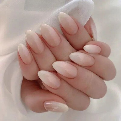 24Pcs French False Nails Almond Fake Nails with Glue Press o