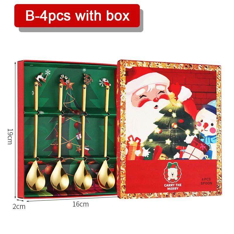 4PCS Christmas Coffee Spoons Set Gold Christmas Stainless St