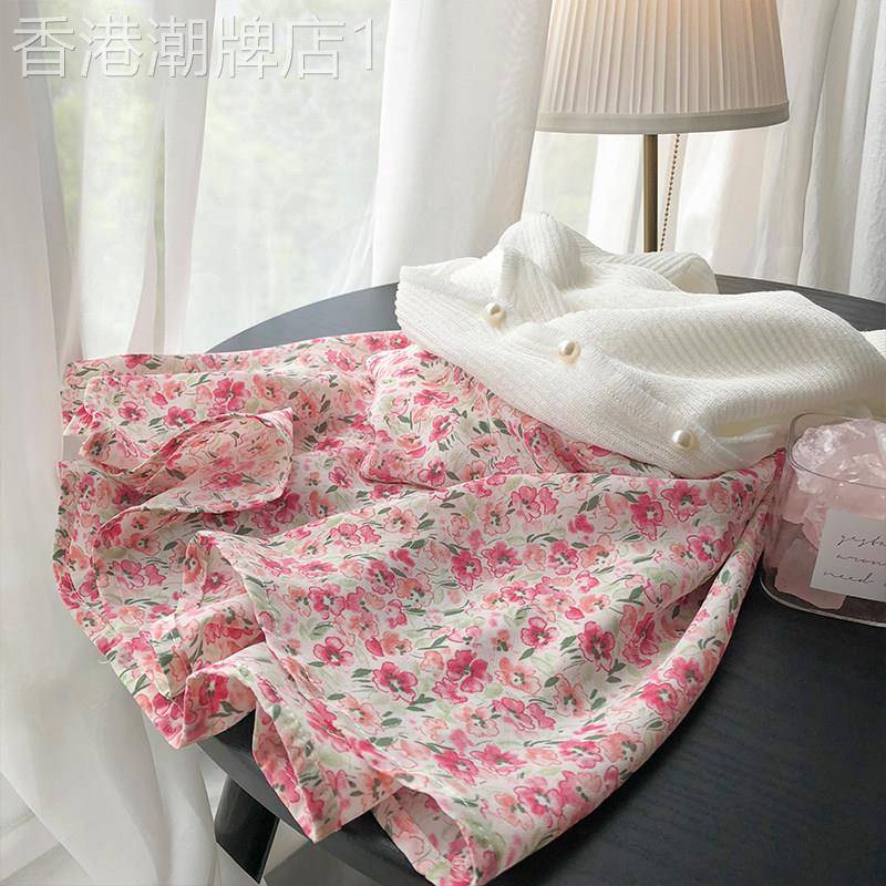 韩国小碎花半身裙仙女裙春夏高腰A字显瘦气质中长版包臀雪纺裙子