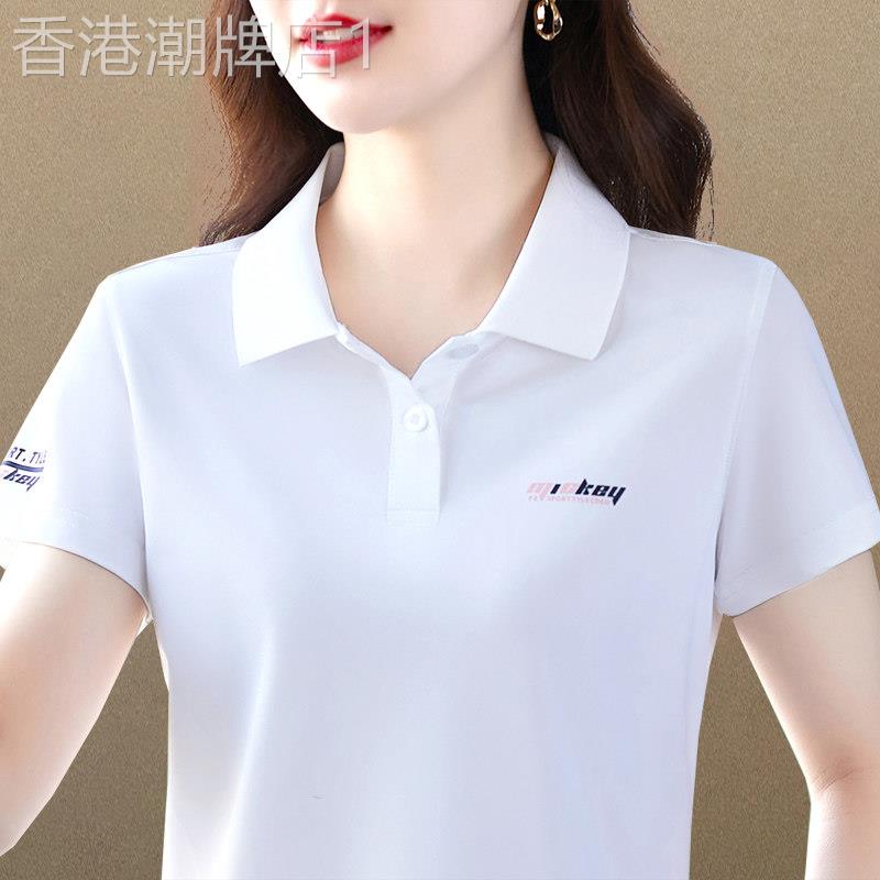 翻领短袖t恤女夏季薄款2026年新款宽松显瘦印花polo衫休闲上衣女