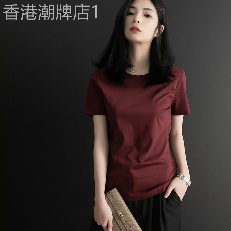 短袖t恤女2025新款夏季短款圆领半袖宽松纯棉丝光棉纯色体恤上衣