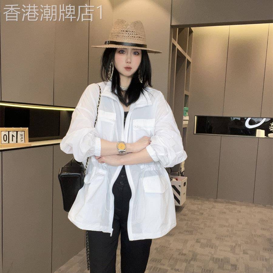 工装风防晒衣外套女2026夏季新款拉炼立领中长版抽绳收腰上衣欧货