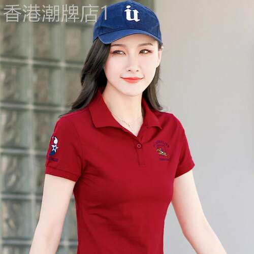 时尚品牌2025夏季女子翻领运动上衣短袖t恤女子纯棉松领半袖Polo