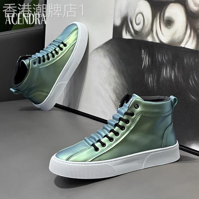 ACENDRA 男士奢品真皮高筒板鞋百搭软底小白鞋时尚潮流运动休闲鞋