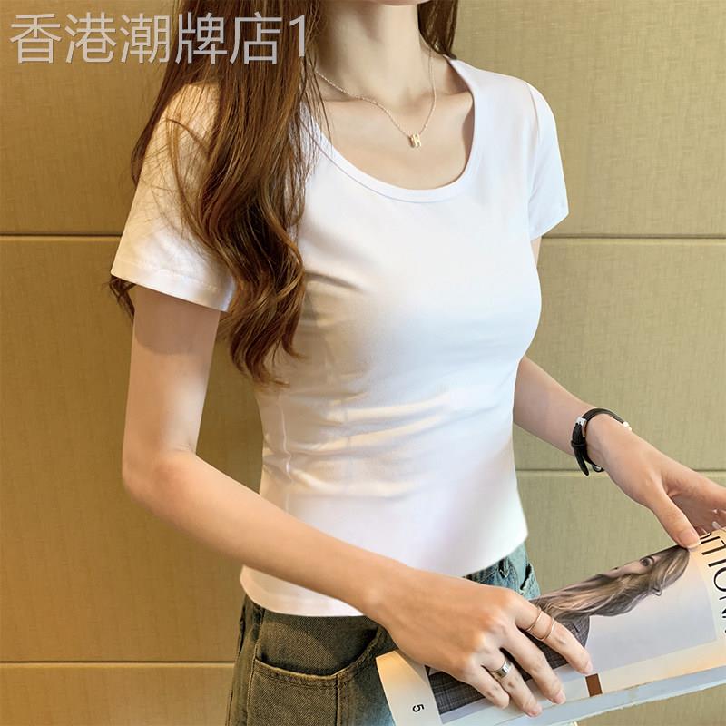 白色T恤女紧身棉质韩范短袖T恤夏季黑色修身显瘦ins百搭短款上衣