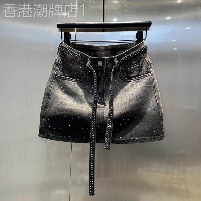 复古渐层烫钻牛仔半身裙女2026春夏新款欧货高腰显瘦包臀a字短裙