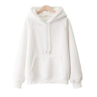 白色连帽加绒卫衣女款 2024新款欧货洋气纯棉宽松春秋冬外套
