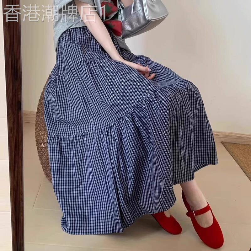 格子半身裙女夏季2026新款中长版高腰显瘦蛋糕裙宽松休闲a字伞裙