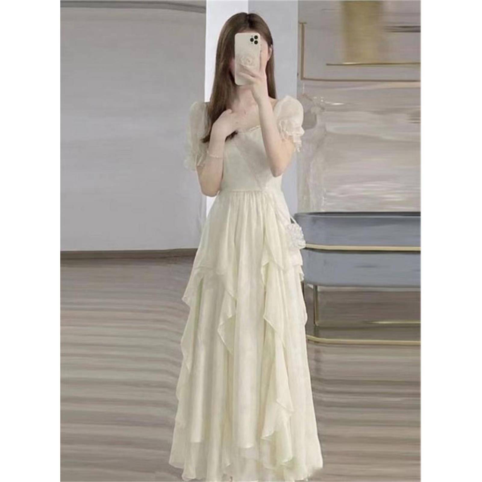 日系茶歇绝美法式初恋甜美高级感小众温柔风收腰显瘦连衣裙女夏季