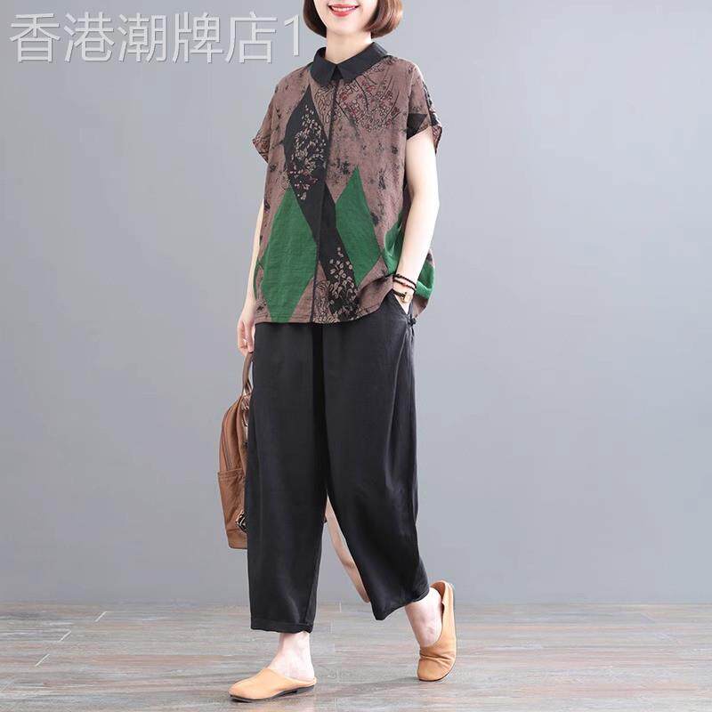 洋派棉麻套装女士2026夏装新款中老年女装复古宽松大尺码休闲两件