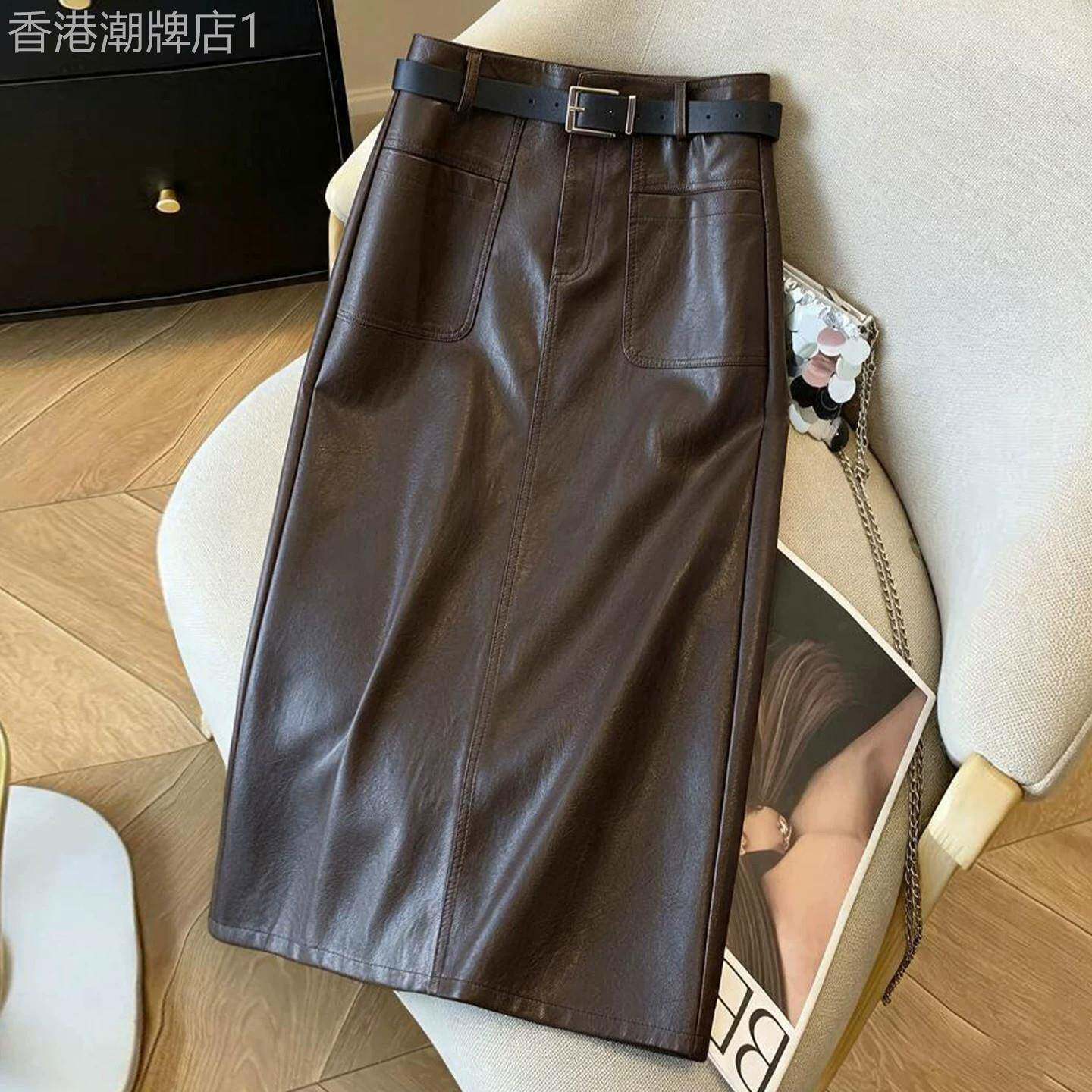 设计感美拉德半身皮裙女2026春秋新款时尚高腰显瘦后开叉包臀裙子