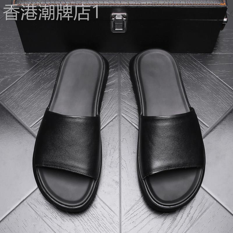 潮牌真皮拖鞋男2026夏季新款外穿软底防滑一字拖男百搭休闲凉拖鞋