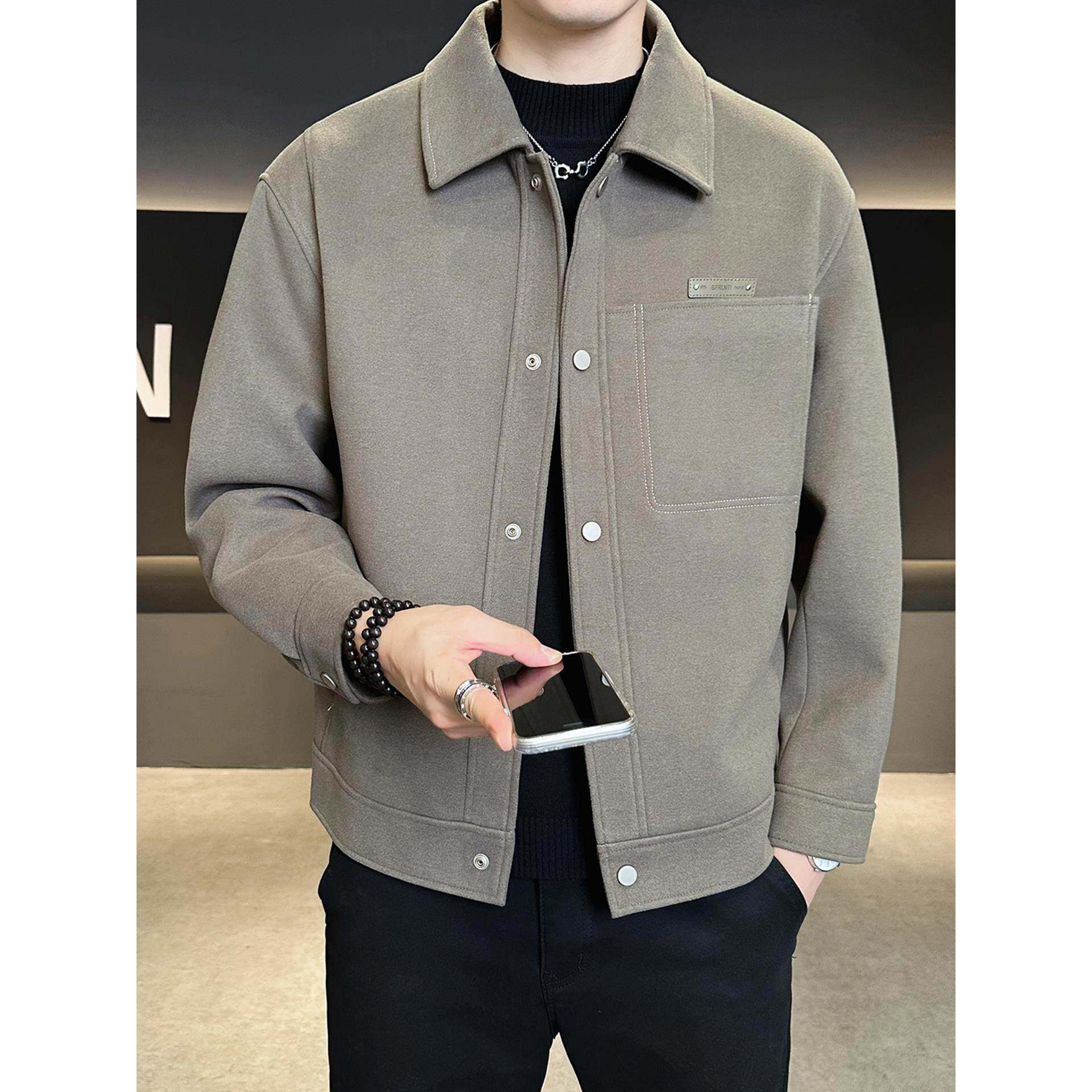 TWG毛呢夹克男士春秋季2025新款高级感潮流痞帅高端翻领呢子外套