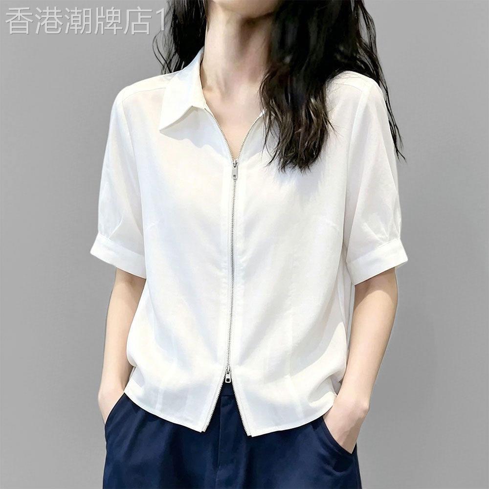 白色短袖衬衫女夏季薄2026新款时尚洋派减龄宽松显瘦衬衫开衫上衣