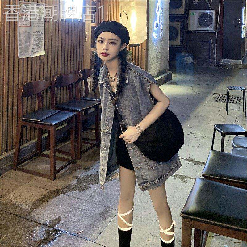 牛仔马甲外套女早秋薄款宽松中长款上衣坎肩休闲外穿无袖背心马夹