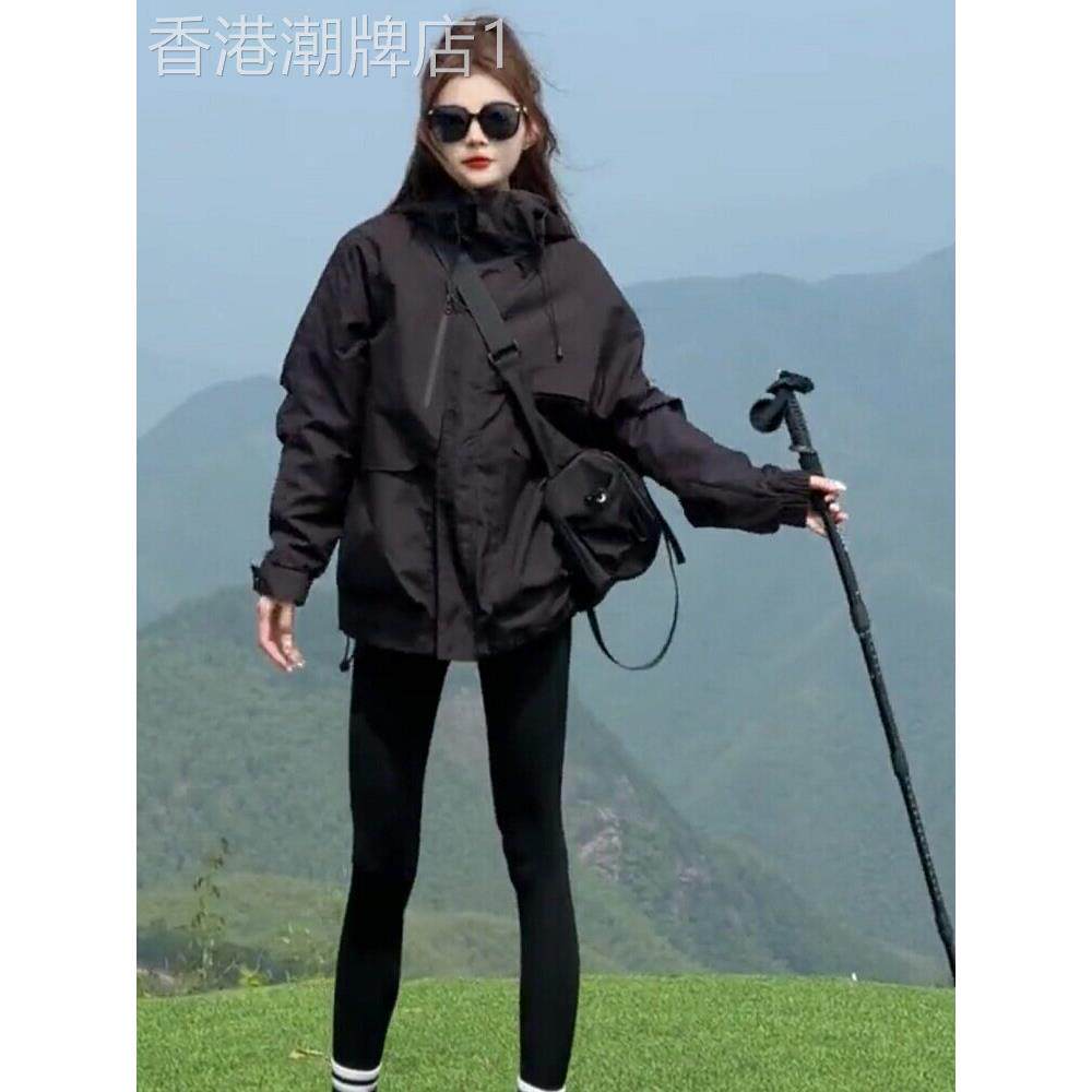 潮牌冲锋衣女款2025春秋新款宽松连帽工装薄款外套休闲小个子上衣