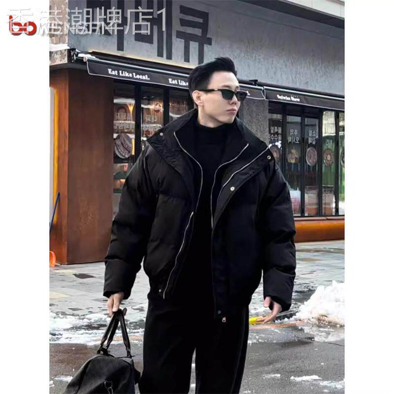 潮牌黑色假两件棉服男士外套2025新款秋冬季痞帅加厚保暖夹克男款