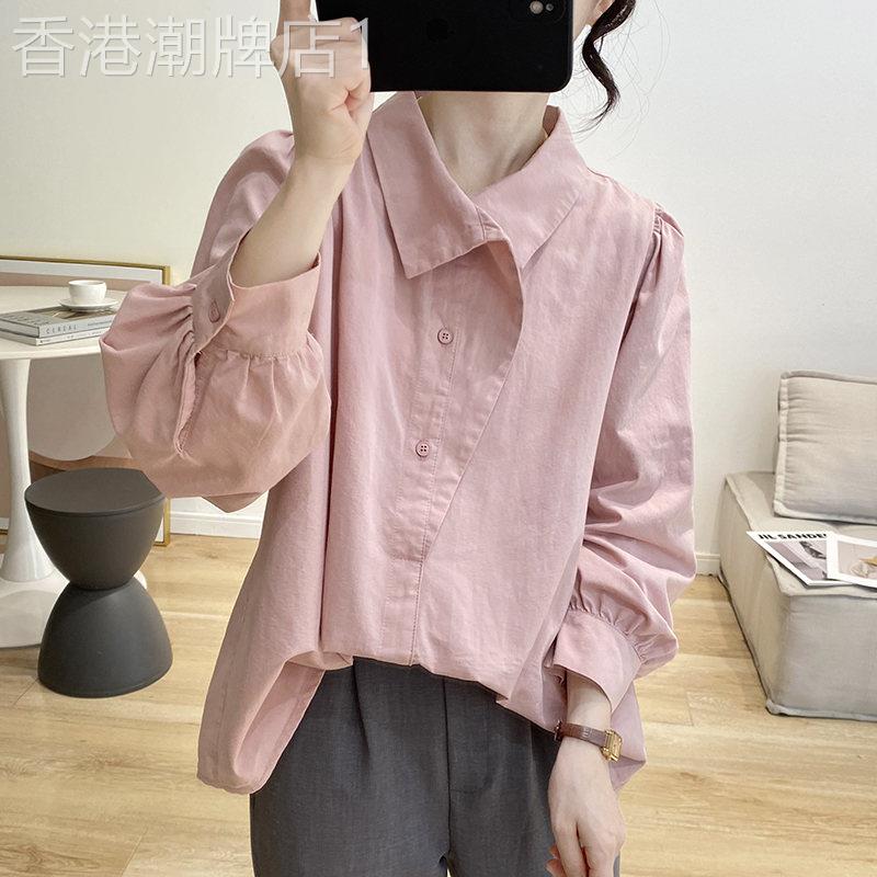 不规则娃娃领纯棉衬衫女2026春季新款宽松显瘦小众设计感小衫上衣