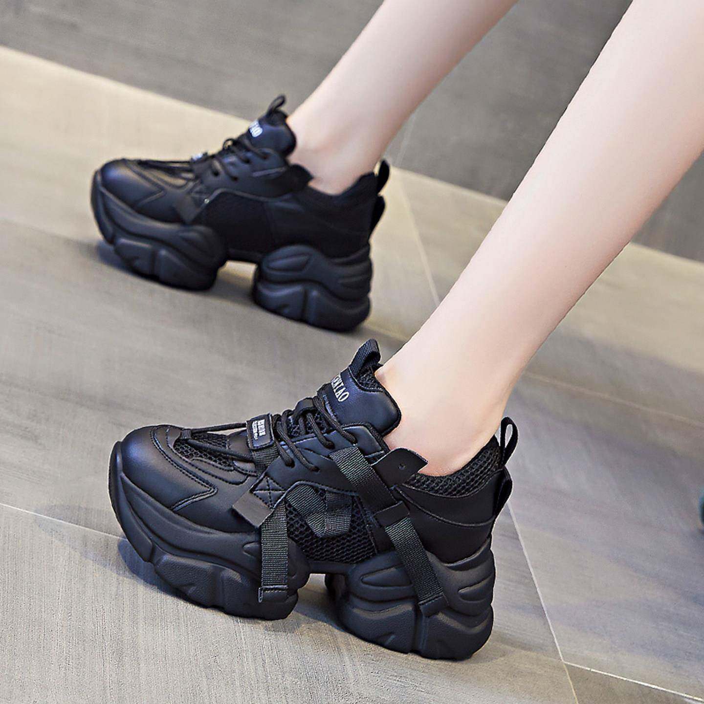 香港轻便老爹鞋女2025年秋季黑色鞋子女潮百搭小众厚底内增高女鞋