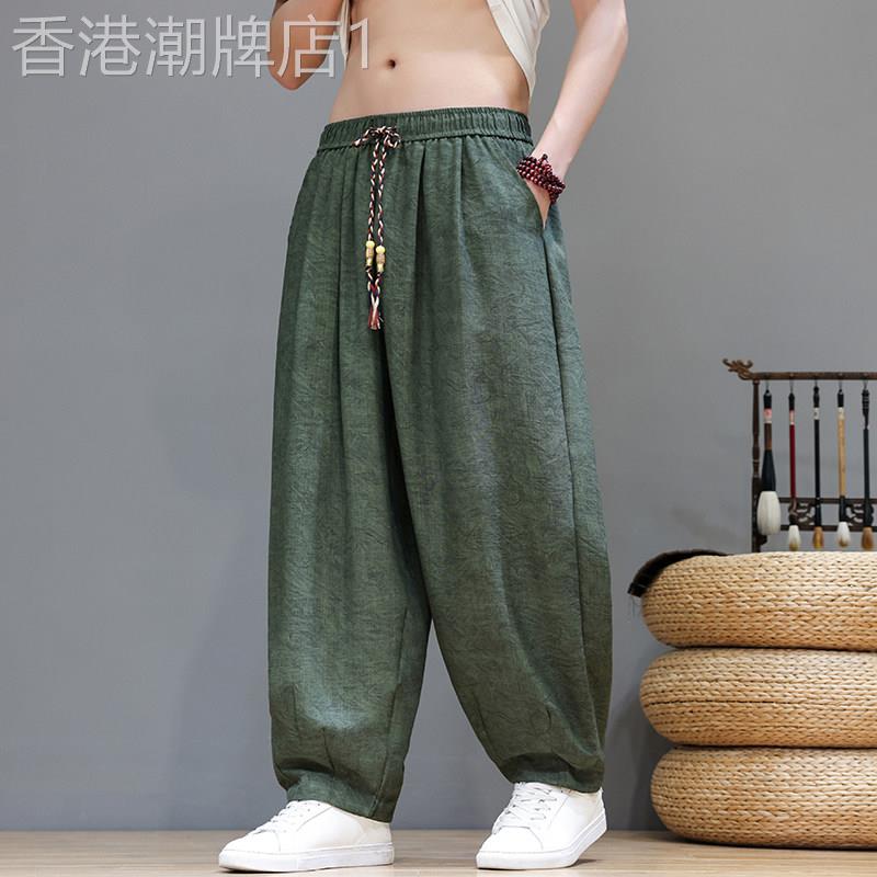 新中式休闲裤男夏季新潮流百搭薄款宽松直筒阔腿裤青年大码哈伦裤