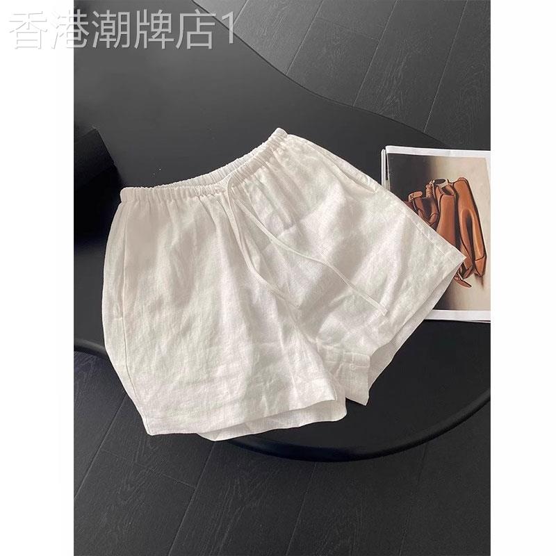 棉麻白色短裤女夏季薄款2025年新款高腰显瘦小个子亚麻休闲阔腿裤