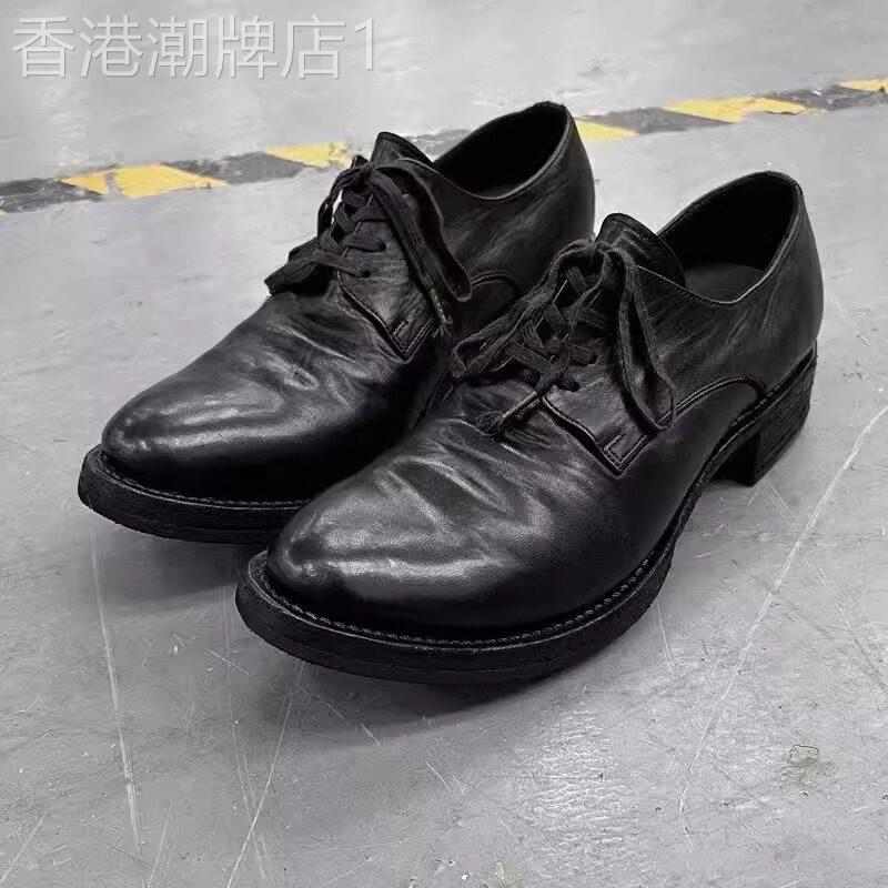 【高品质】褶皱感高价牛皮尖头皮鞋男女翘头德比鞋通勤手工牛津鞋