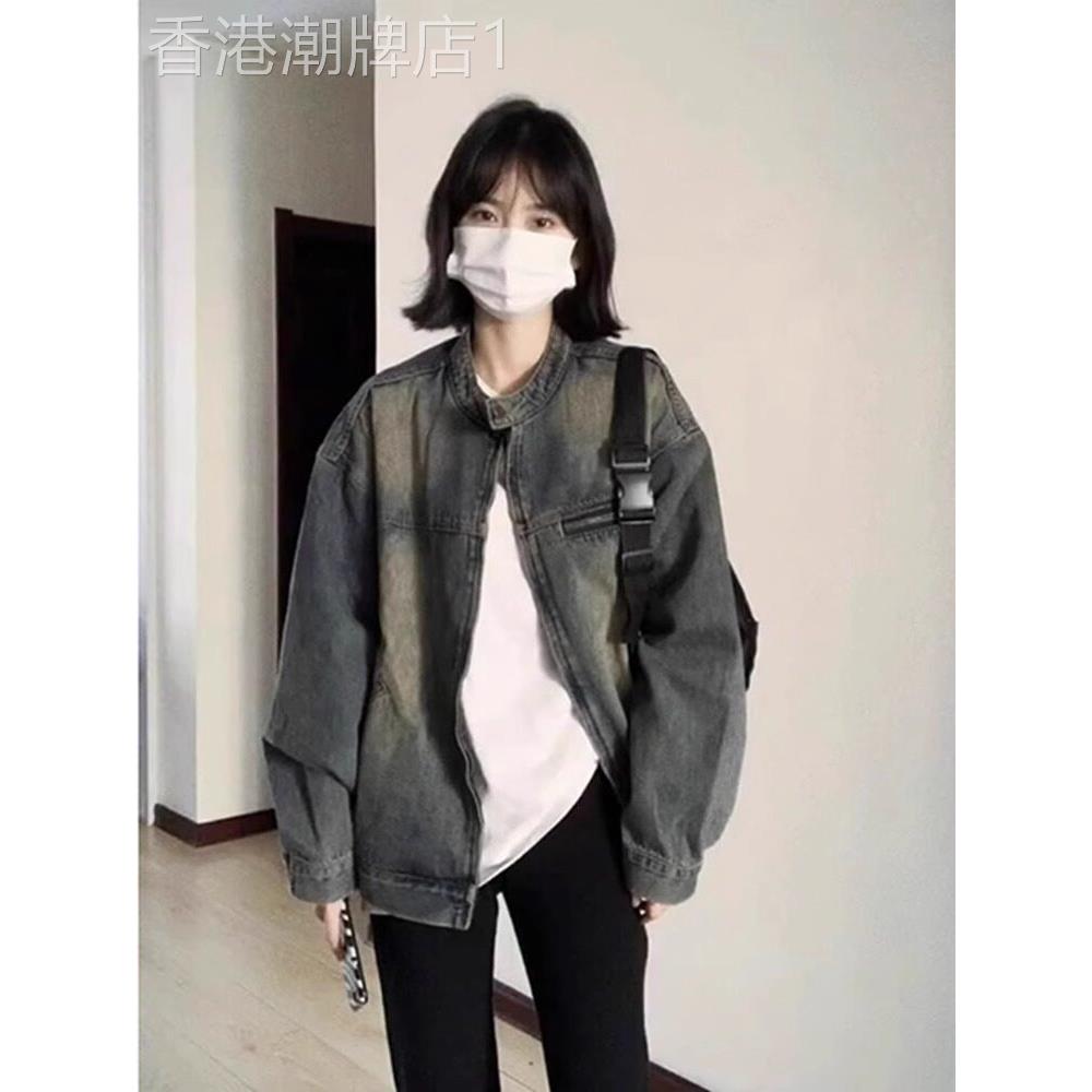 日本风格设计覆古水洗蓝色牛仔夹克女子春秋季新宽松懒惰的工作夹