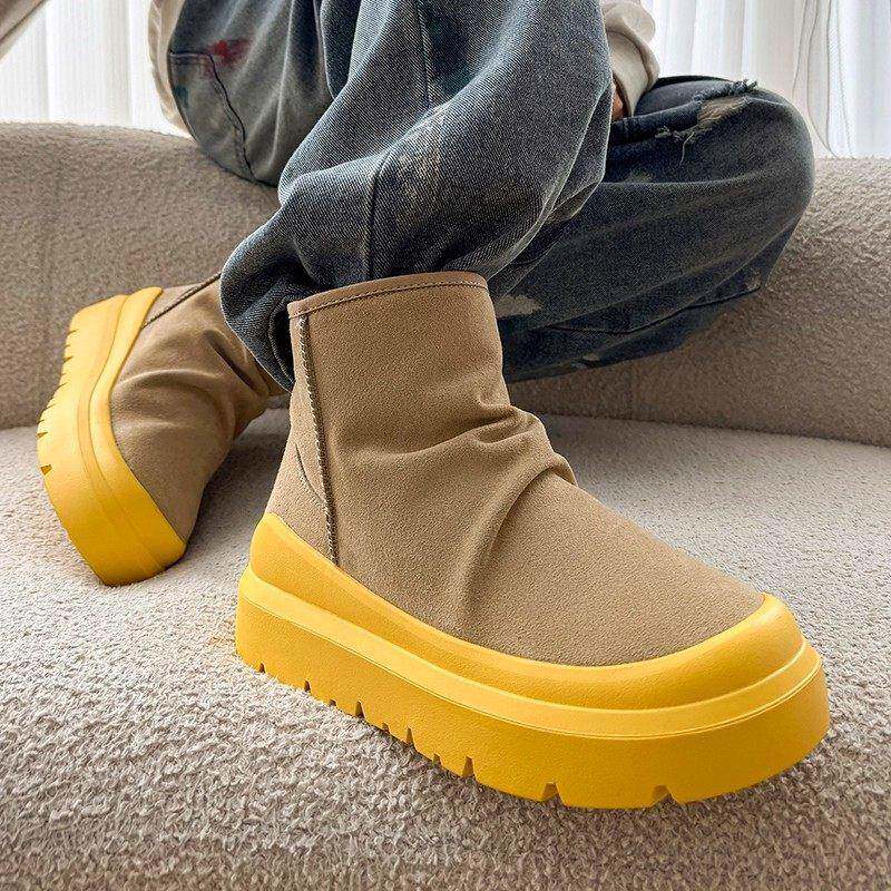 王一博同款情侣雪地靴男女冬款加绒厚底套脚马丁短靴保暖东北棉鞋