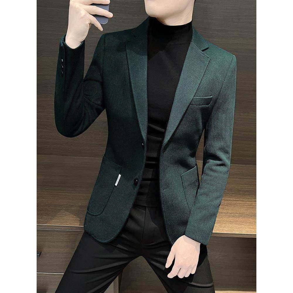 华夫小西装夹克男士2025春秋季新款高端男士商务帅气休闲套装