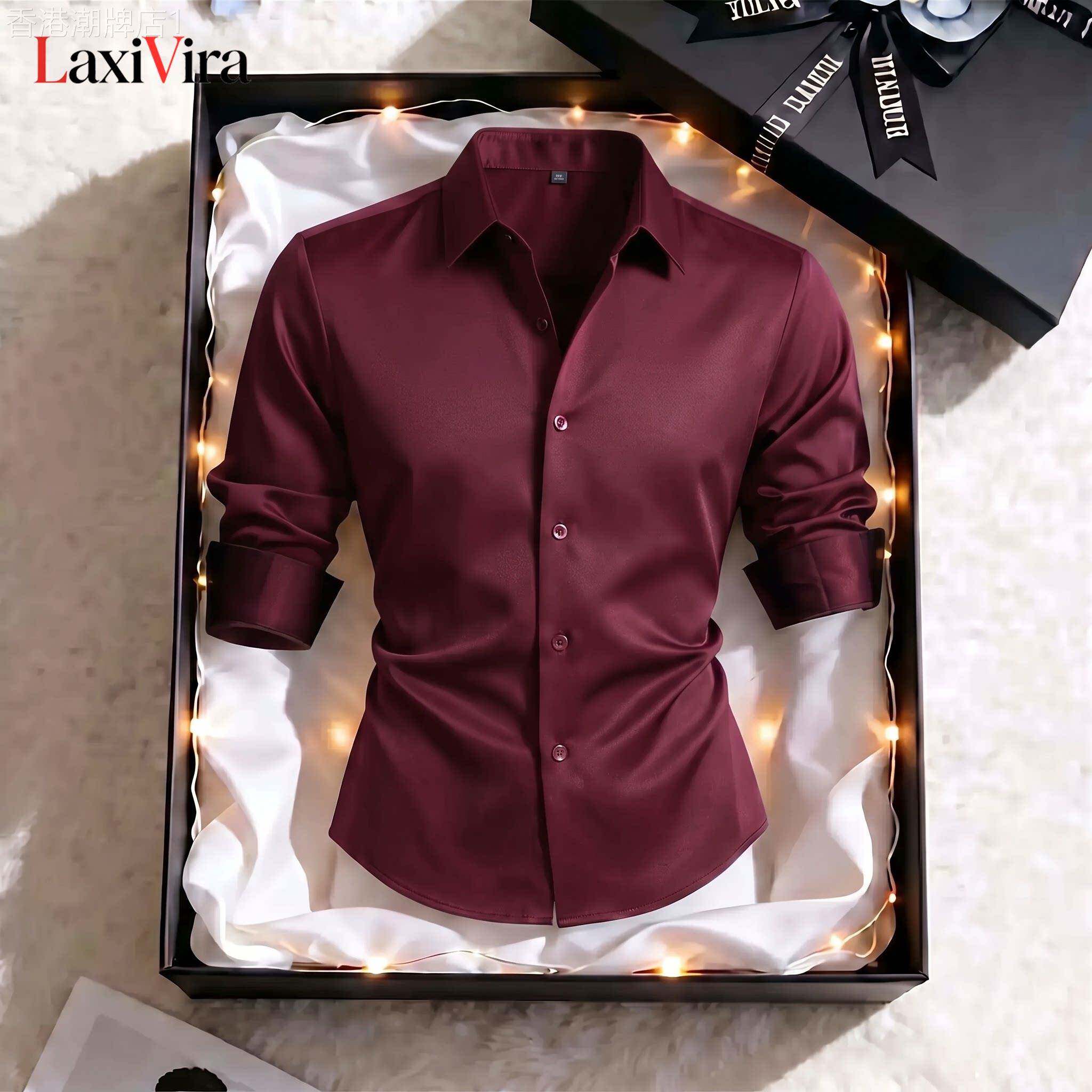 桑蚕丝无痕长袖衬衫男士2026新款喜公公爸爸婚宴装礼服衬衣服男款