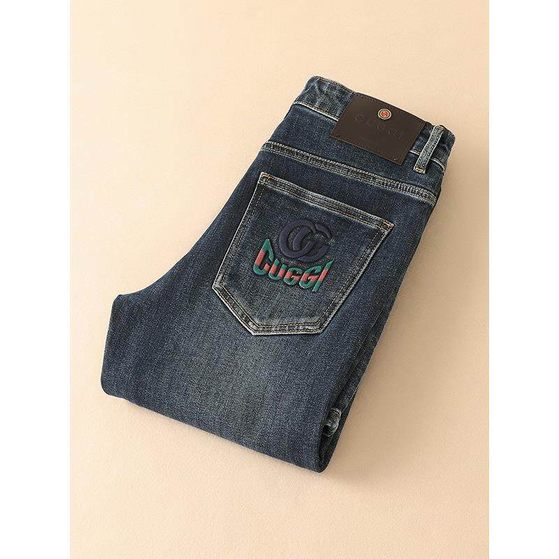 秋冬厚款欧洲站潮牌深蓝色牛仔裤男修身小直筒休闲弹力长裤子百搭