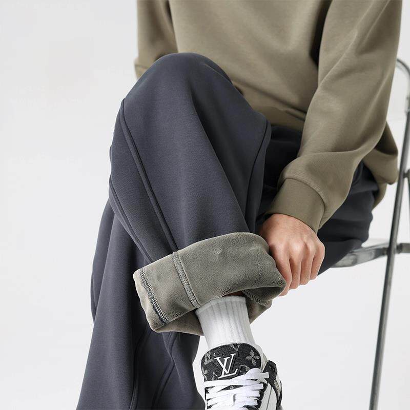 潮牌美式弯刀卫裤男士秋冬季2025新款加绒加厚卫裤宽松运动休闲裤