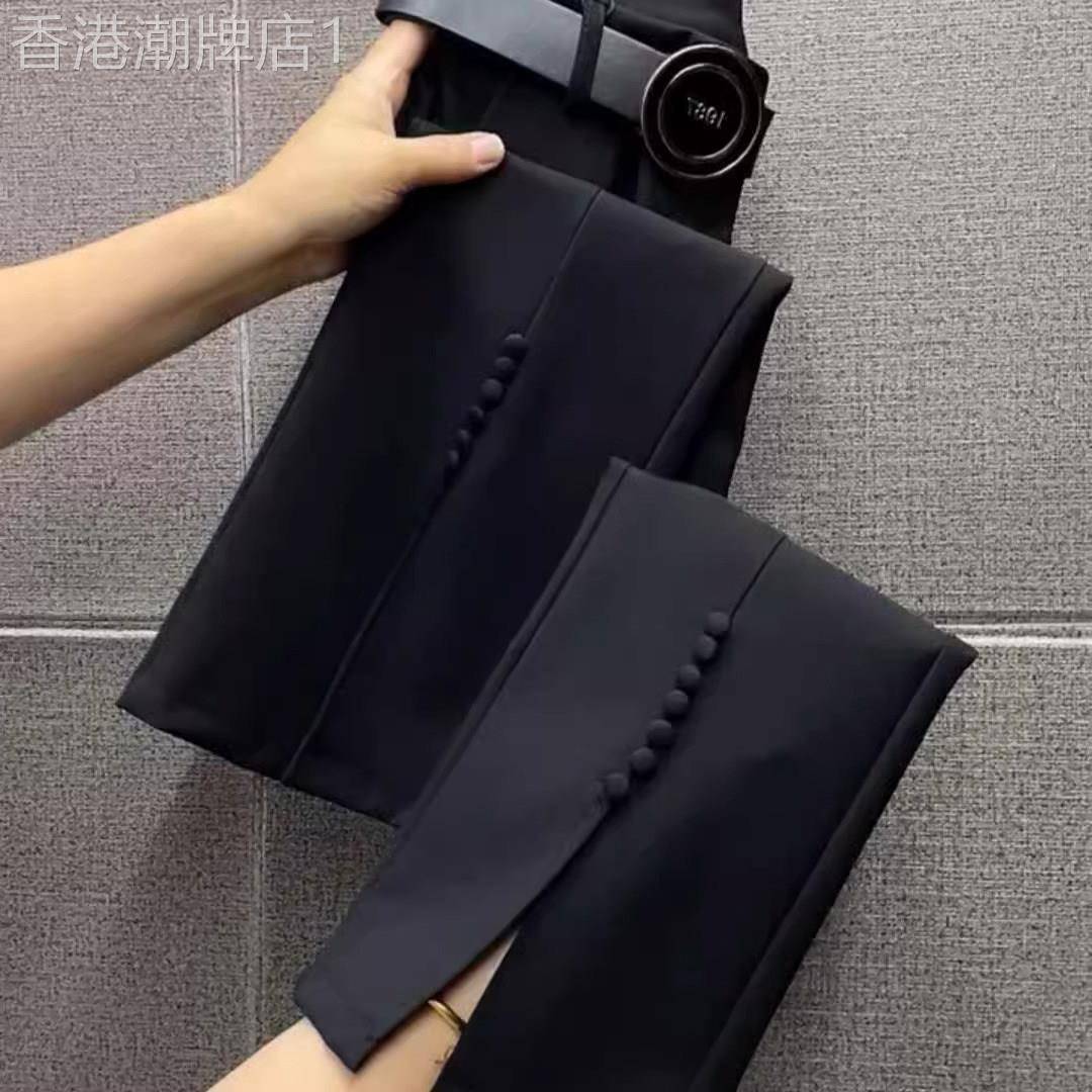 黑色西装裤女夏季薄款2025新款高腰直筒显瘦小个子九分开 叉休闲
