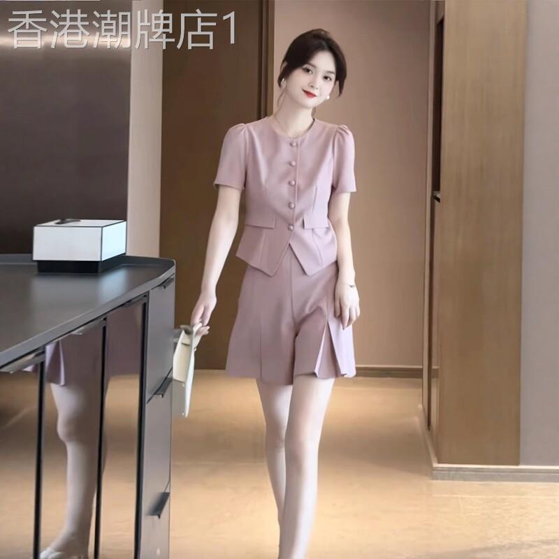 小香风套装女夏季2026新款高级感气质西装短袖衬衫阔腿短裤两件套