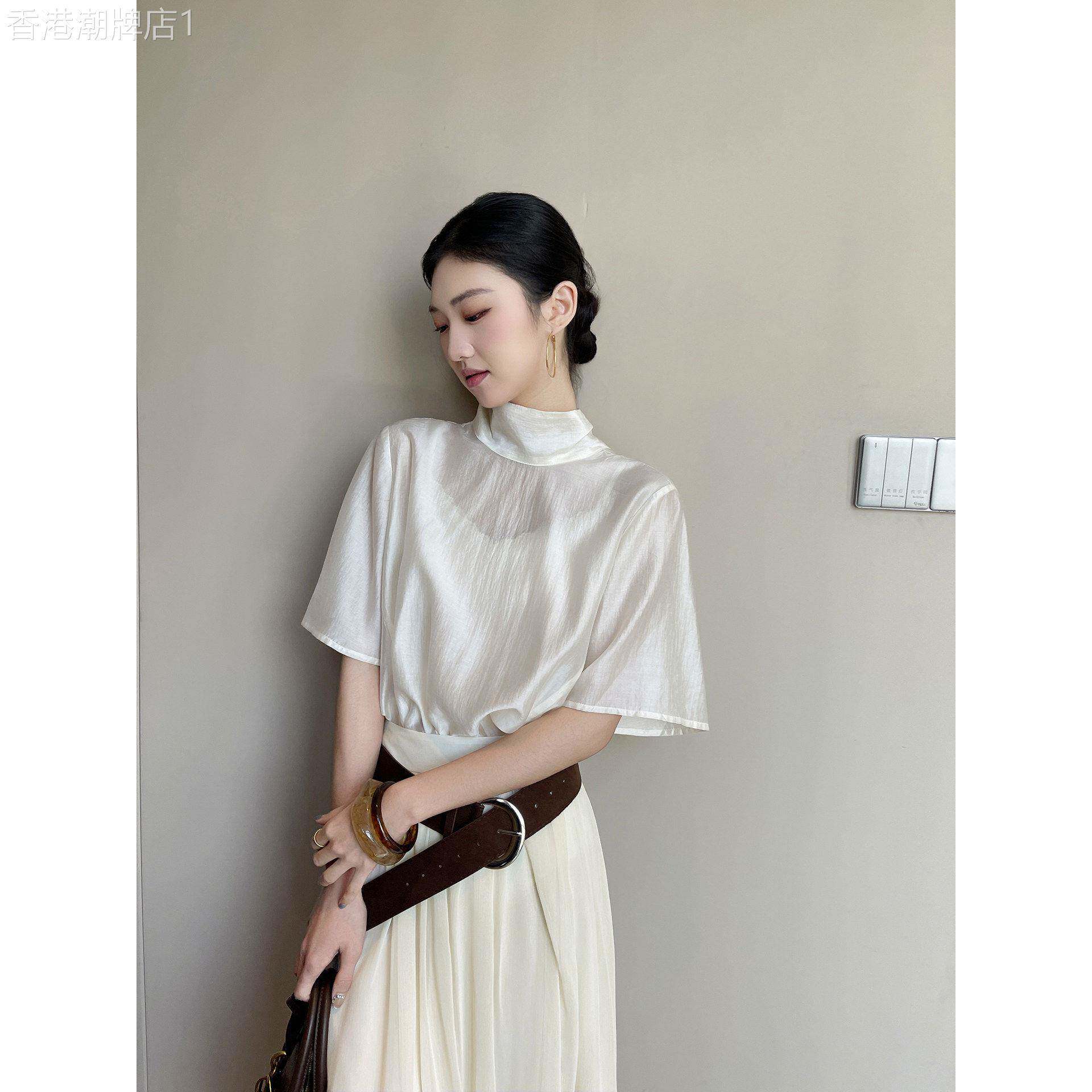 高端雪纺衫女夏季薄款2026新款温柔风宽松减龄系带百搭半袖上衣