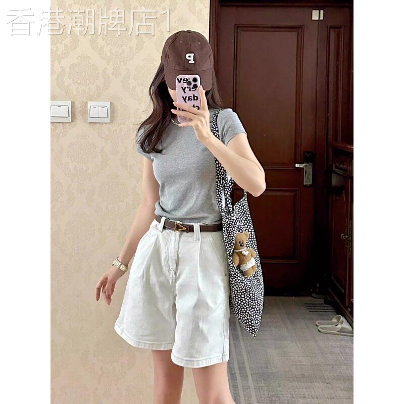白色牛仔短裤女士2026夏季新款高腰显瘦直筒五分裤小个子阔腿五分