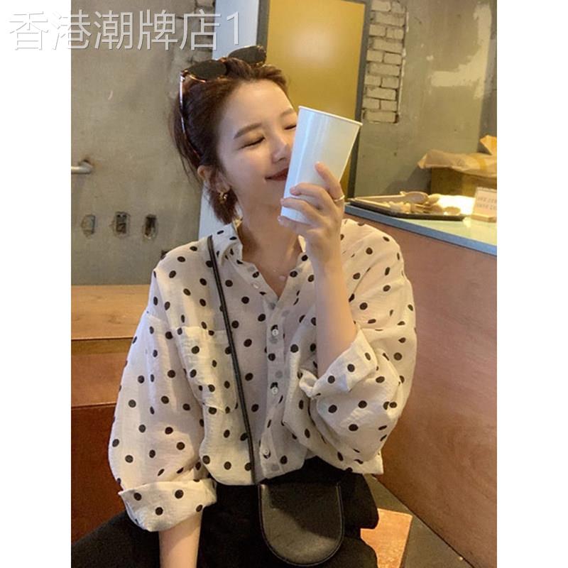 日系波点长袖衬衫女夏季新款设计感小众薄款别致上衣雪纺防晒衬衣