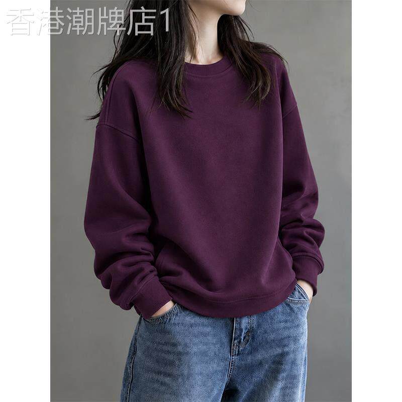 欧货圆领巨好看葡萄紫色卫衣女2026秋宽松高级感休闲百搭时尚上衣